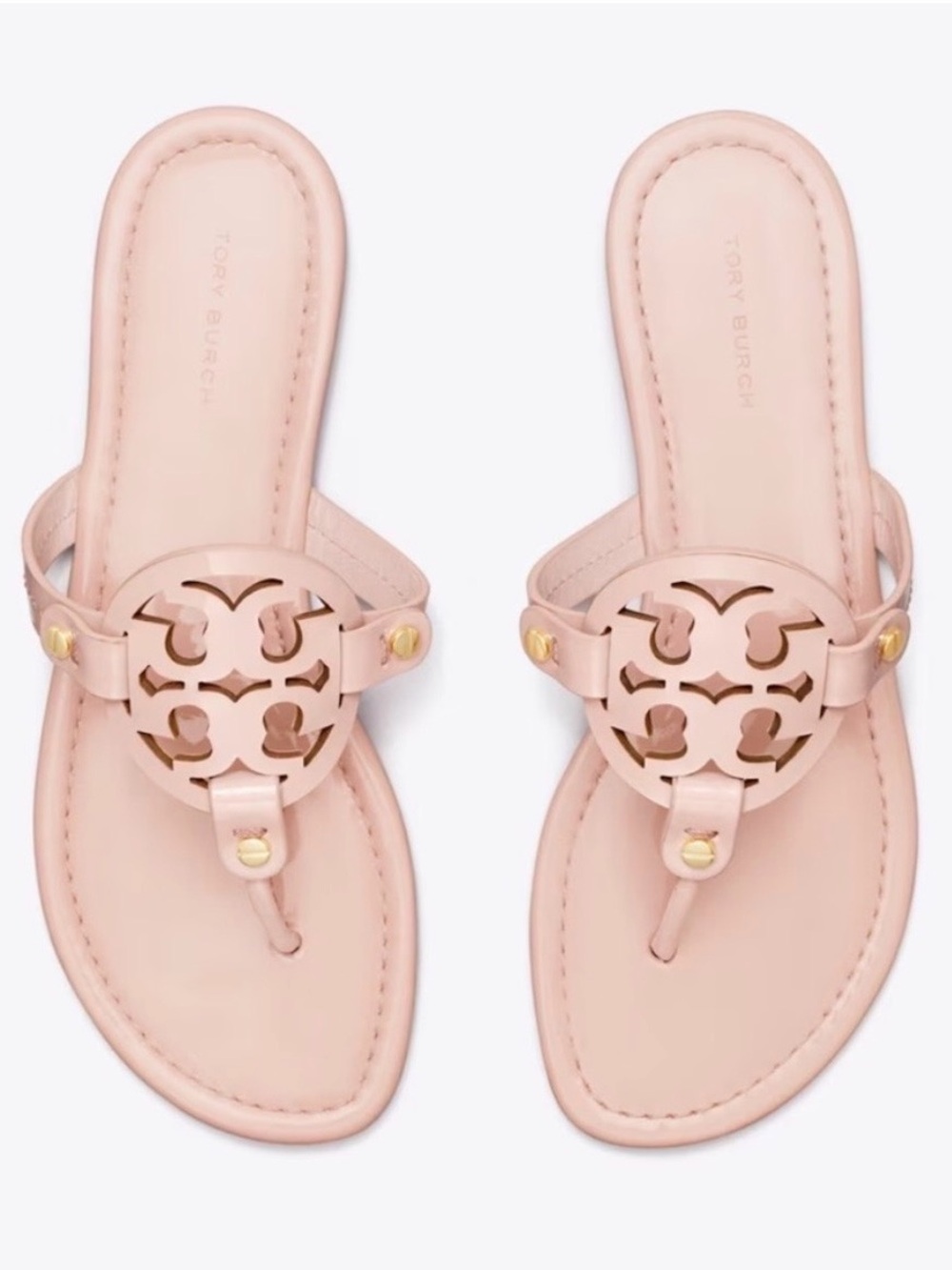 **SOLD** Tory Burch Sea Shell Pink Patent Leather Miller Sandals - Picture 10 of 10